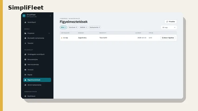 Céges gépjárművek dokumentumainak és lejárati határidőinek nyilvántartása digitális felületen