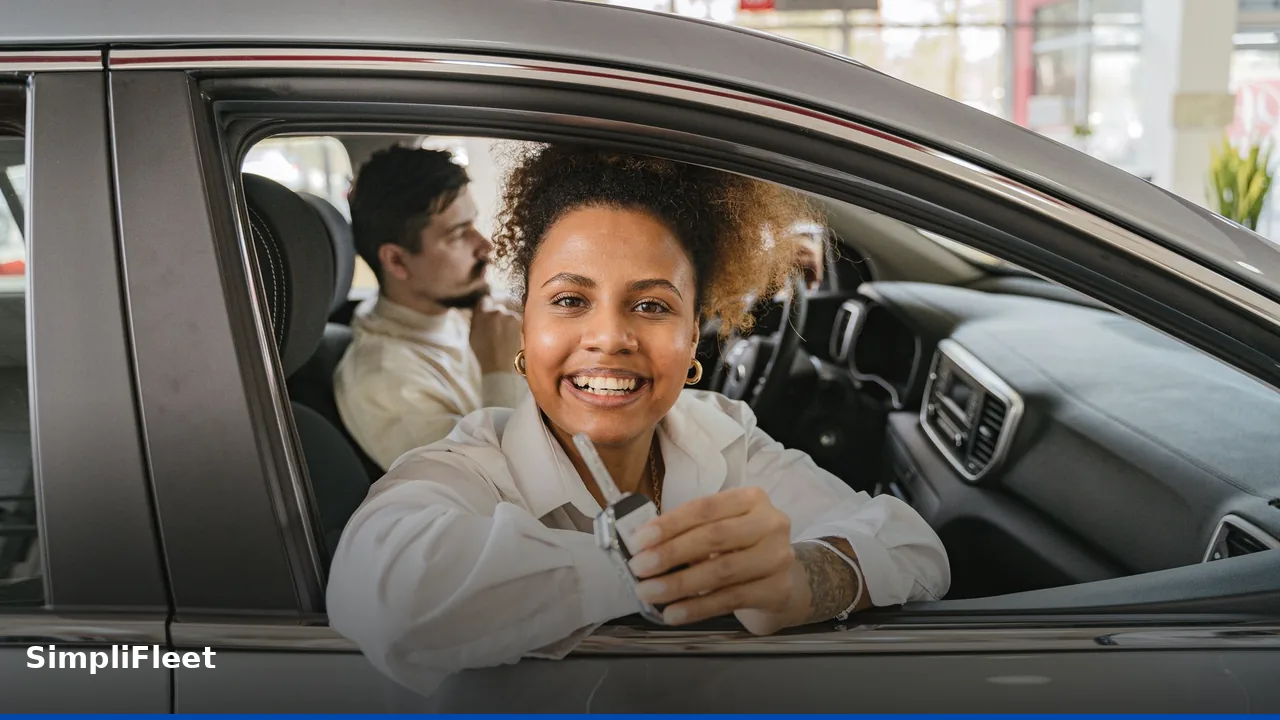 A modern dashboard displaying vehicle administration metrics, lease details, and upcoming compliance alerts for corporate fleet management.